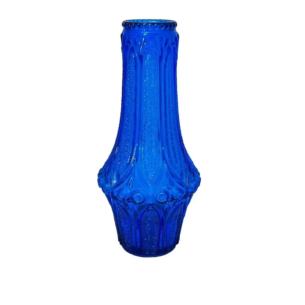 1960s Scandinavian Blue Pressed Glass Vase Finland Art Glass Mid Century Vintage